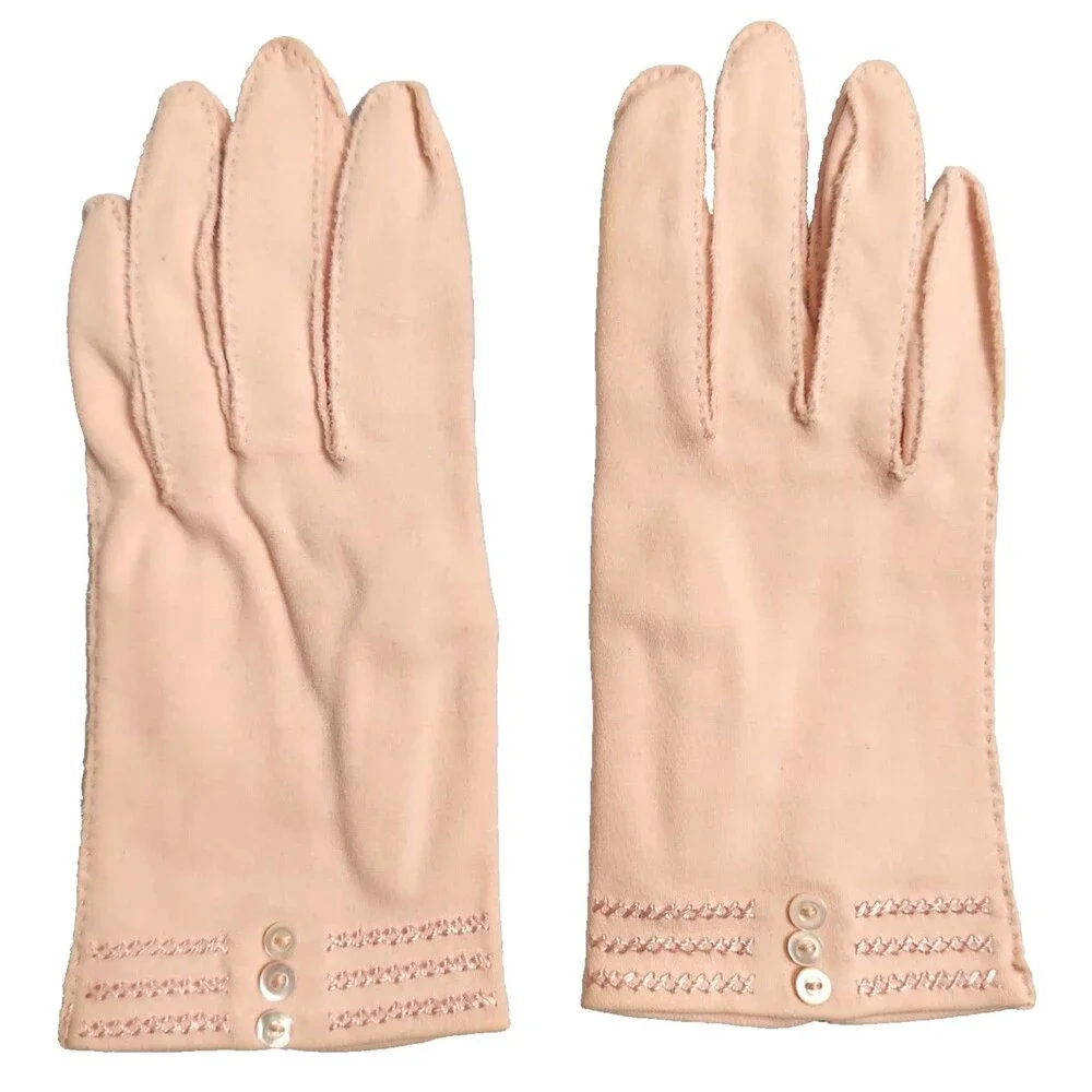 Vintage Grandoe Pale Pink Gloves Women's Size 7.5 Buttons with Original Package